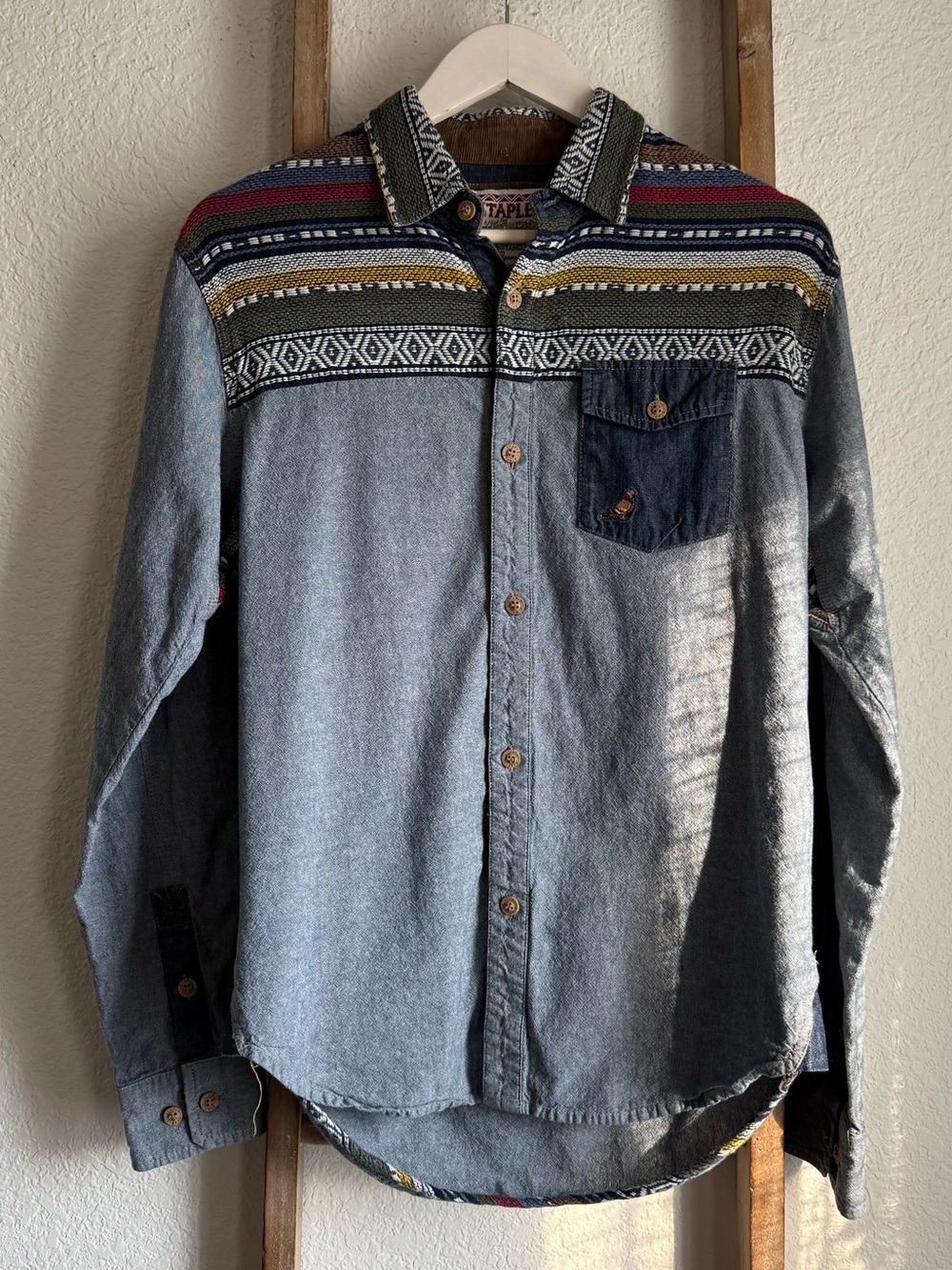 Staple Pigeon Chambray Aztec Western Button Down Shirt Mens Sz: Med